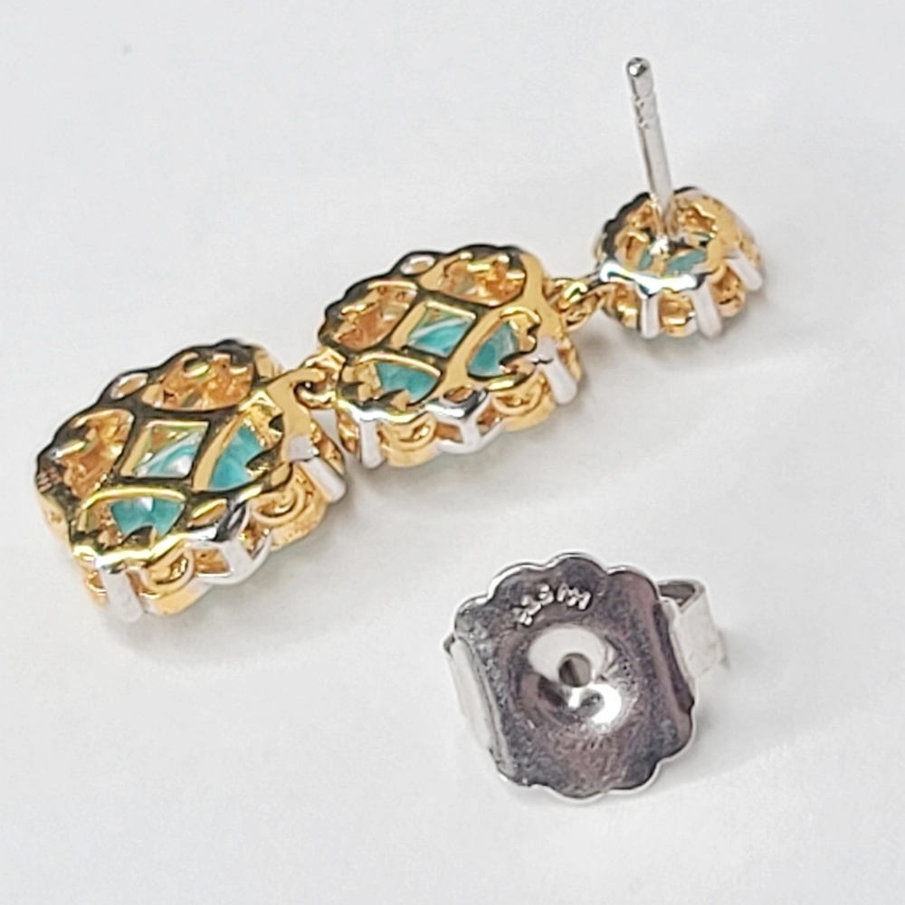 Gems en Vogue | NWT 1" 5.90ctw Paraiba Topaz Graduated Dangle Earrings - Picture 6 of 7